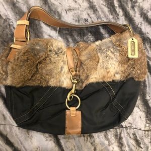 Coach Black & Brown Faux Fur Shoulder Bag